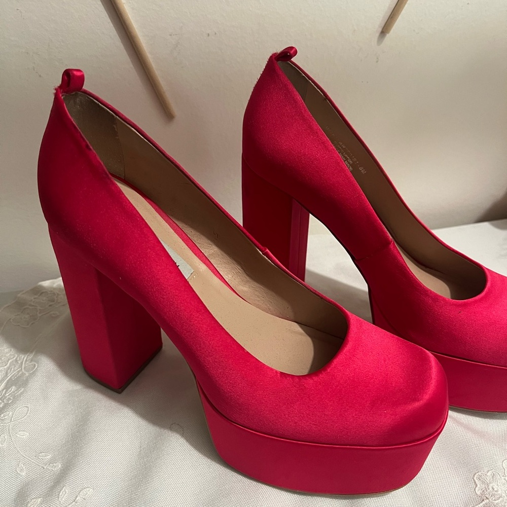 Steve Madden Pink Satin Platform Heels